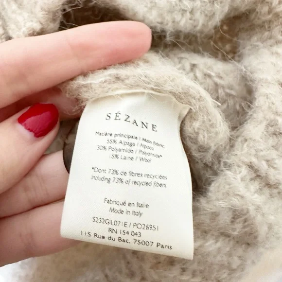 Sezane Basile Cardigan Sweater Beige Tan Oatmeal Alpaca Wool Blend Small - Picture 9 of 11